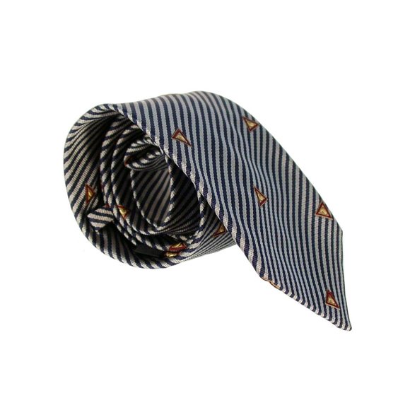 CHANEL Diagonal Stripe Silk Silver Navy Necktie w Triangles, Paisleys 55" - Picture 3 of 6